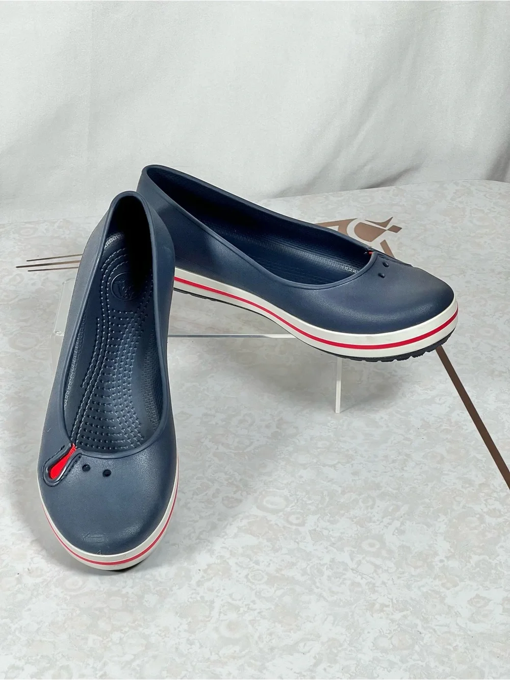 Crocs Crocband Navy Blue White Red Ballet Flats Footwear Women’s Size 9 W